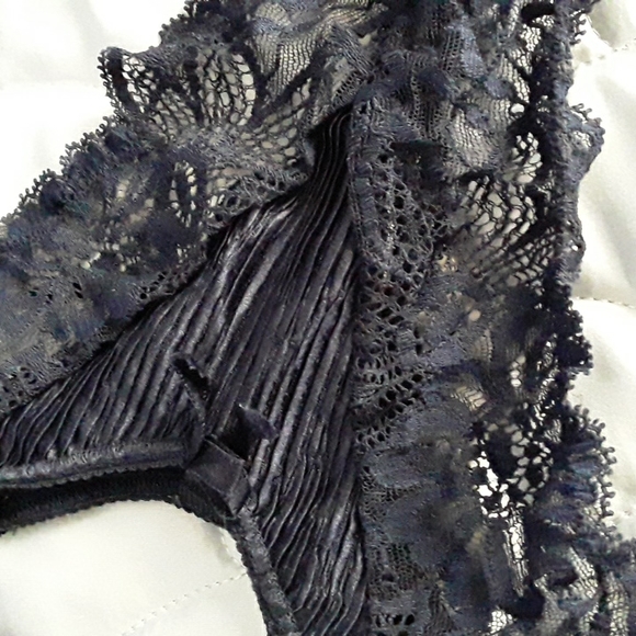 90s La Perla Bustier & Thong, Pleated (Plisse), Dark Navy, Sz 32 & 2  ITALY - Picture 10 of 16